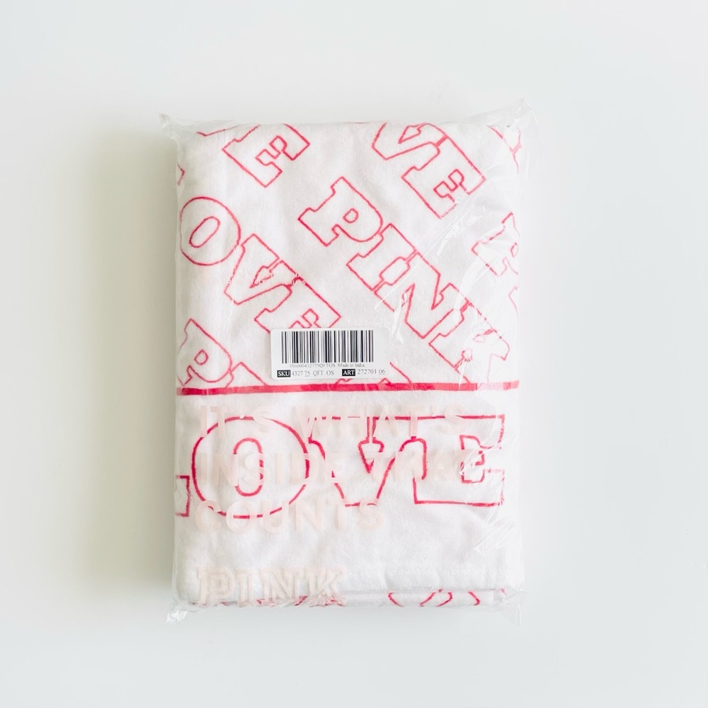 NEW Love PINK white and pink terry beach towel
